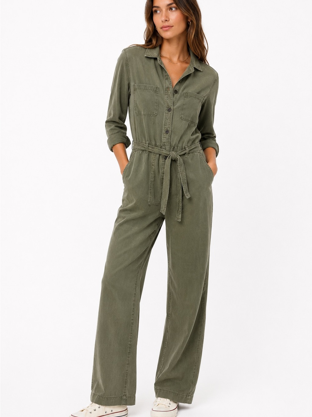 Abercrombie & Fitch Green Military Belted Jumpsuit in Size Medium